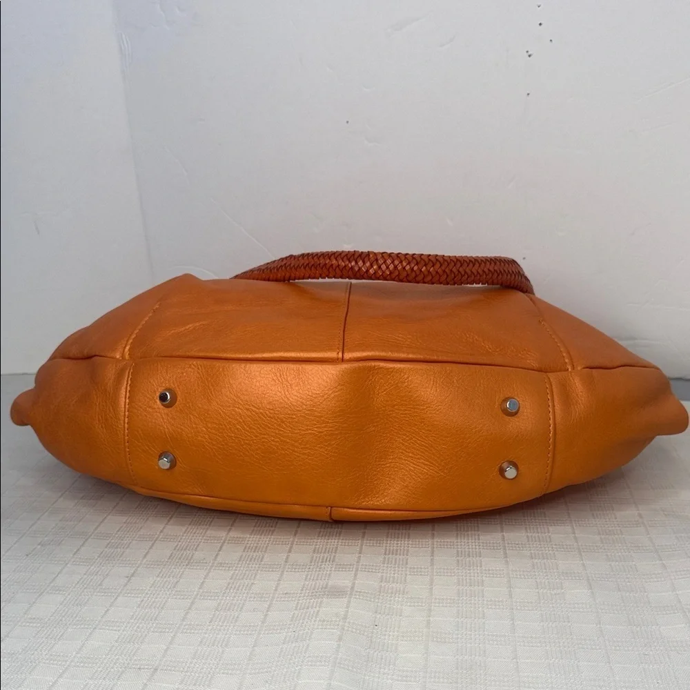 Paolo Masi Shoulder Bag Italian Leather Woven Handle Made Italy Orange